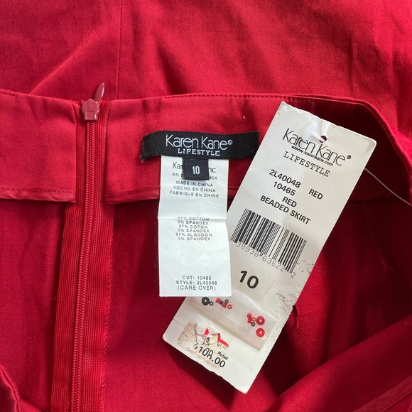 Karen Kane Red Pencil Skirt with Black Embroidery - Picture 3 of 5